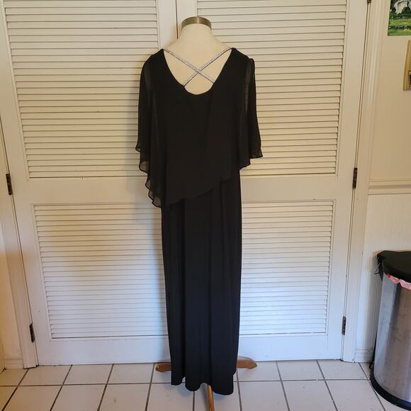 MSK Elegant Cocktail Black Maxi Dress Chiffon Shawl Bedazzled Neckline - Picture 2 of 7